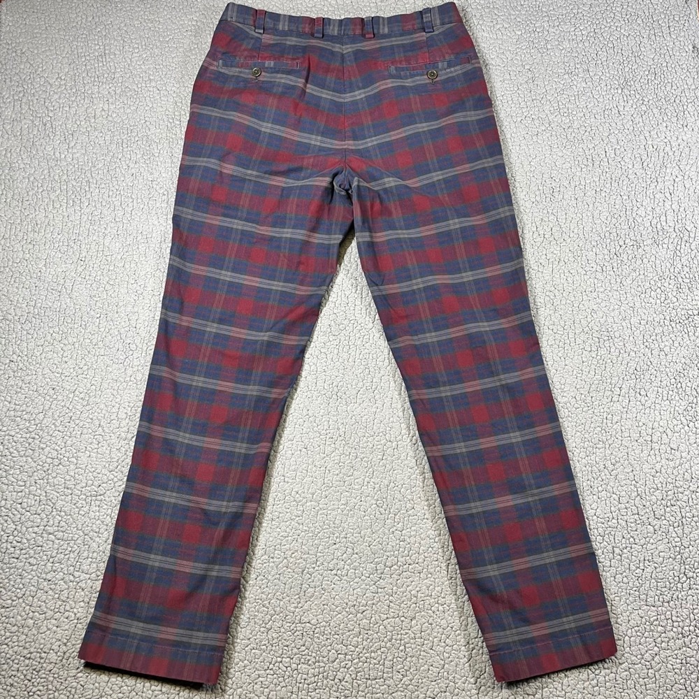 Brooks Brothers Clark Chinos Mens 34x32 Red Blue Plaid Stretch Cotton Pants - Picture 3 of 11
